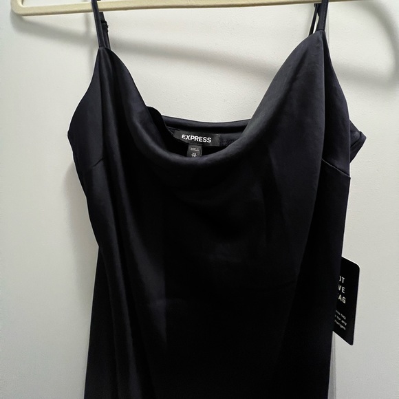 NWT Express Satin Cowl Neck MIDI Navy Dress - Picture 2 of 2